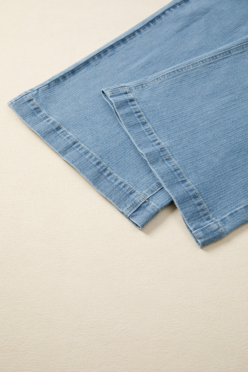 Patched Pocket Textured Wide Leg Plus Size Jeans