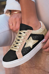 Glitter Star Patchwork PU Leather Lace-up Sneakers