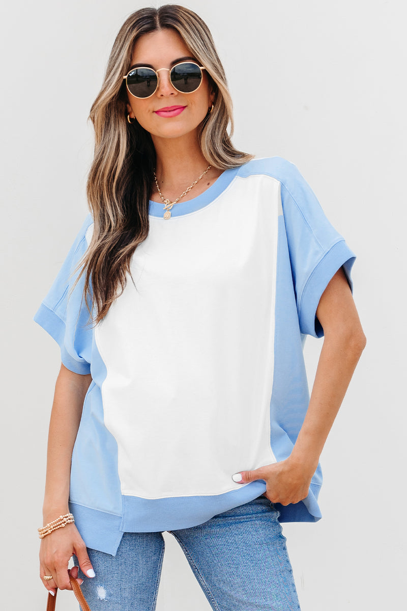 Color Block Exposed Seam Crew Neck T Shirt
