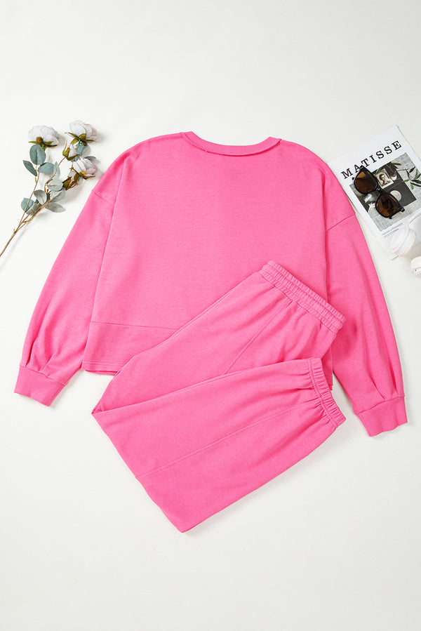 Plus Size Henley Drop Shoulder Pullover and Jogger Pants Two Piece Set