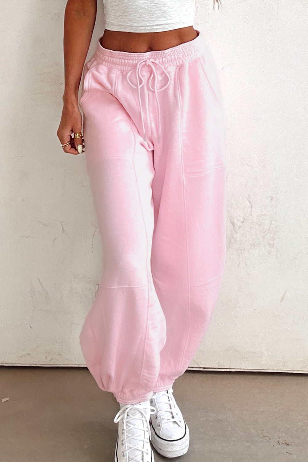 Drawstring Waist Patchwork Solid Color Jogger Pants