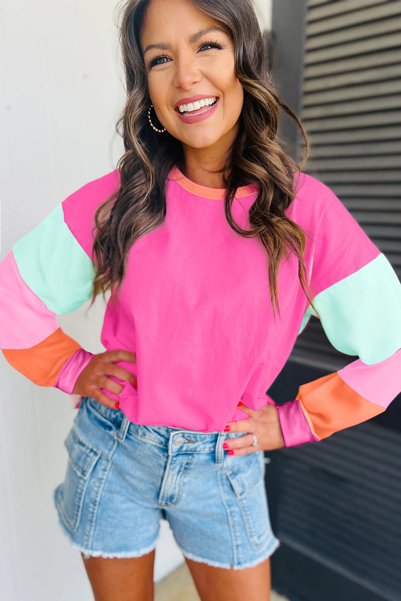 Timeless Color block Patchwork Long Sleeve Loose Top