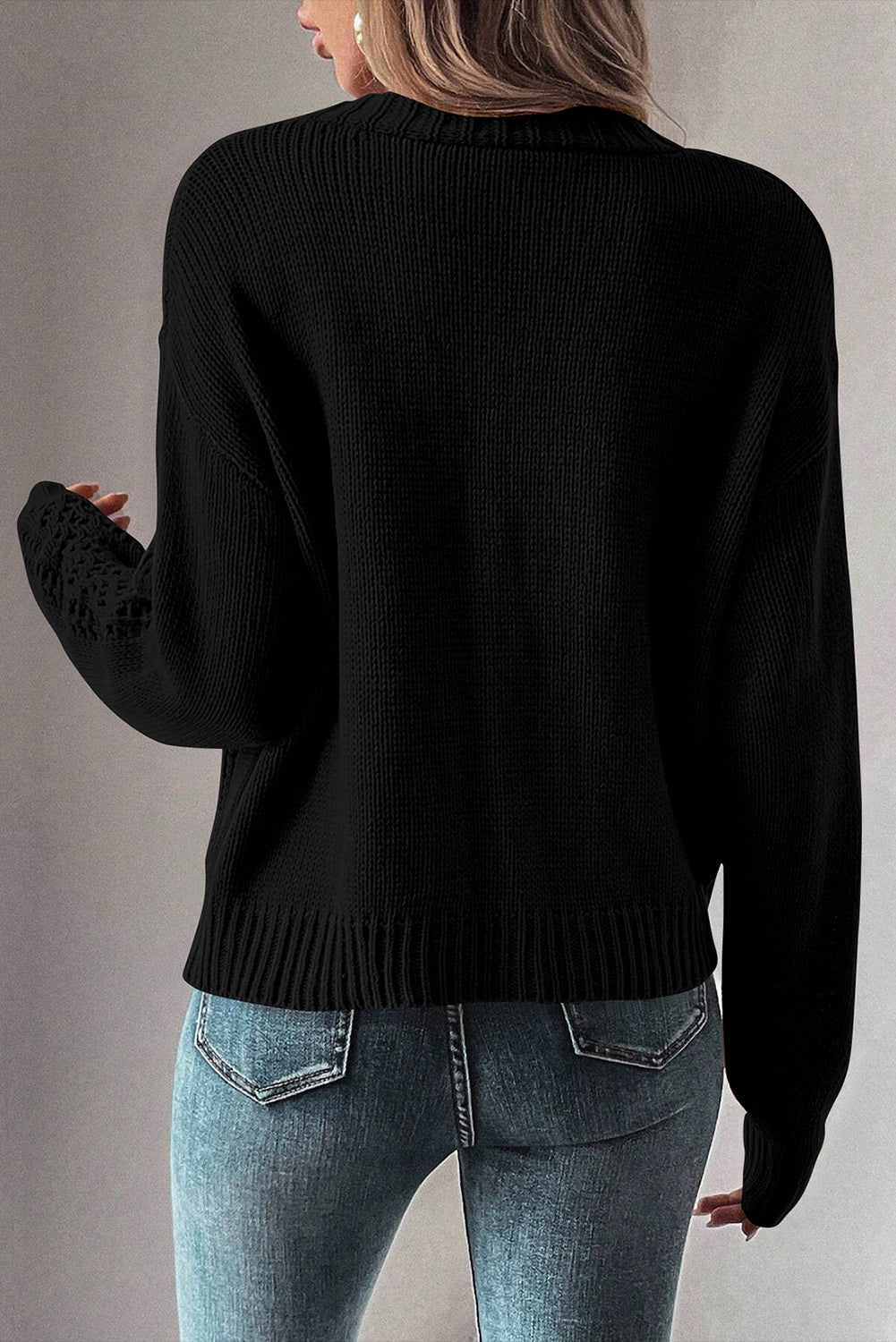 Solid Open Knit Drop Shoulder Sweater Cardigan