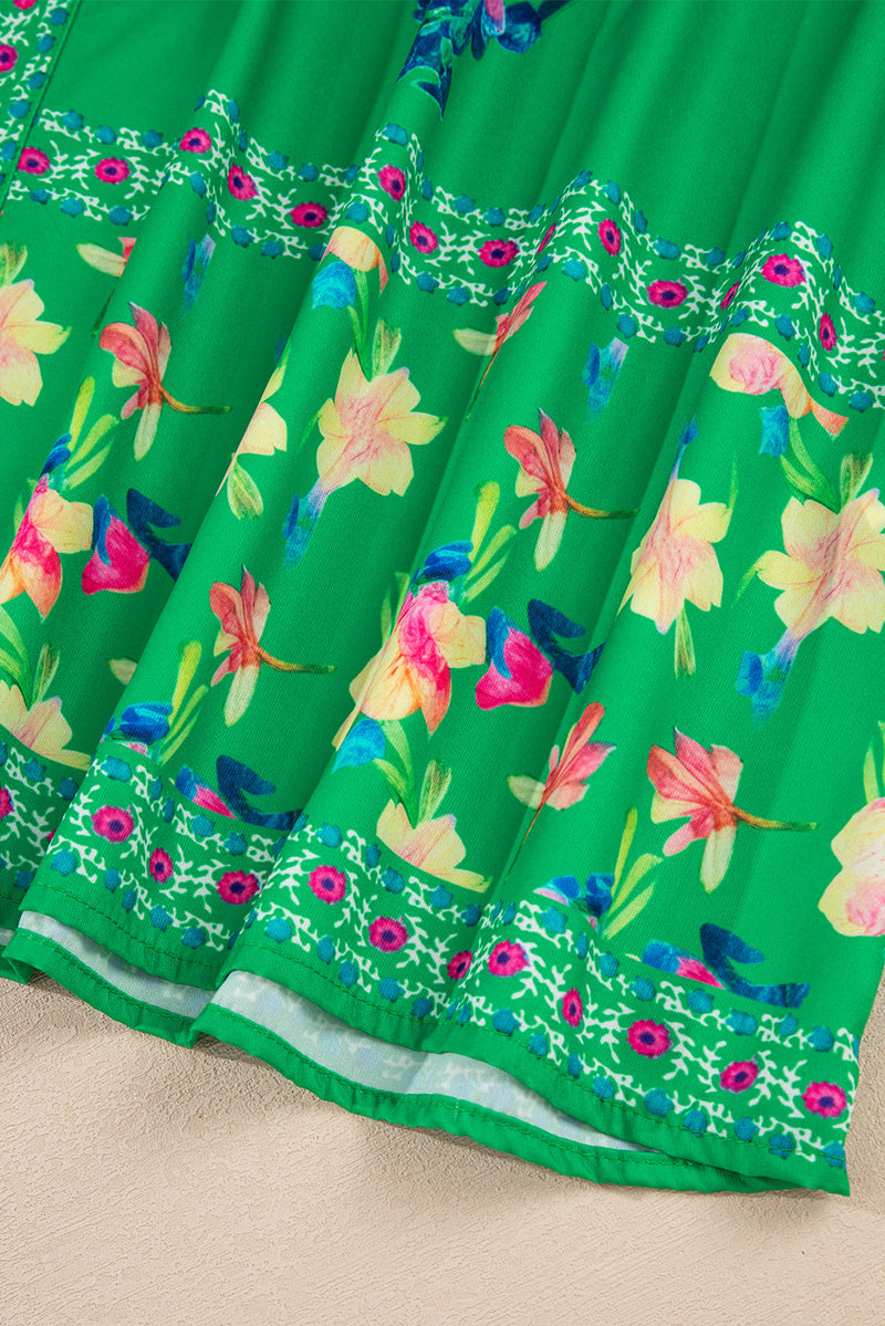 Floral Print Contrast Trim Knotted Straps Midi Dress