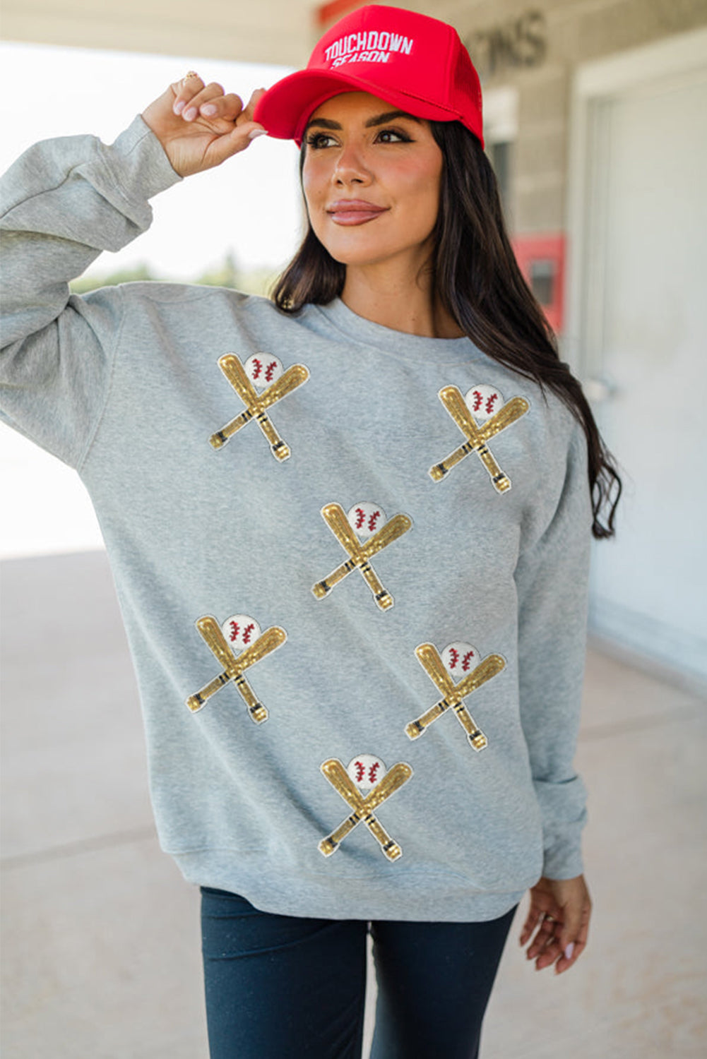 Sequin Baseball Game Day Graphic Casual Sweatshirt