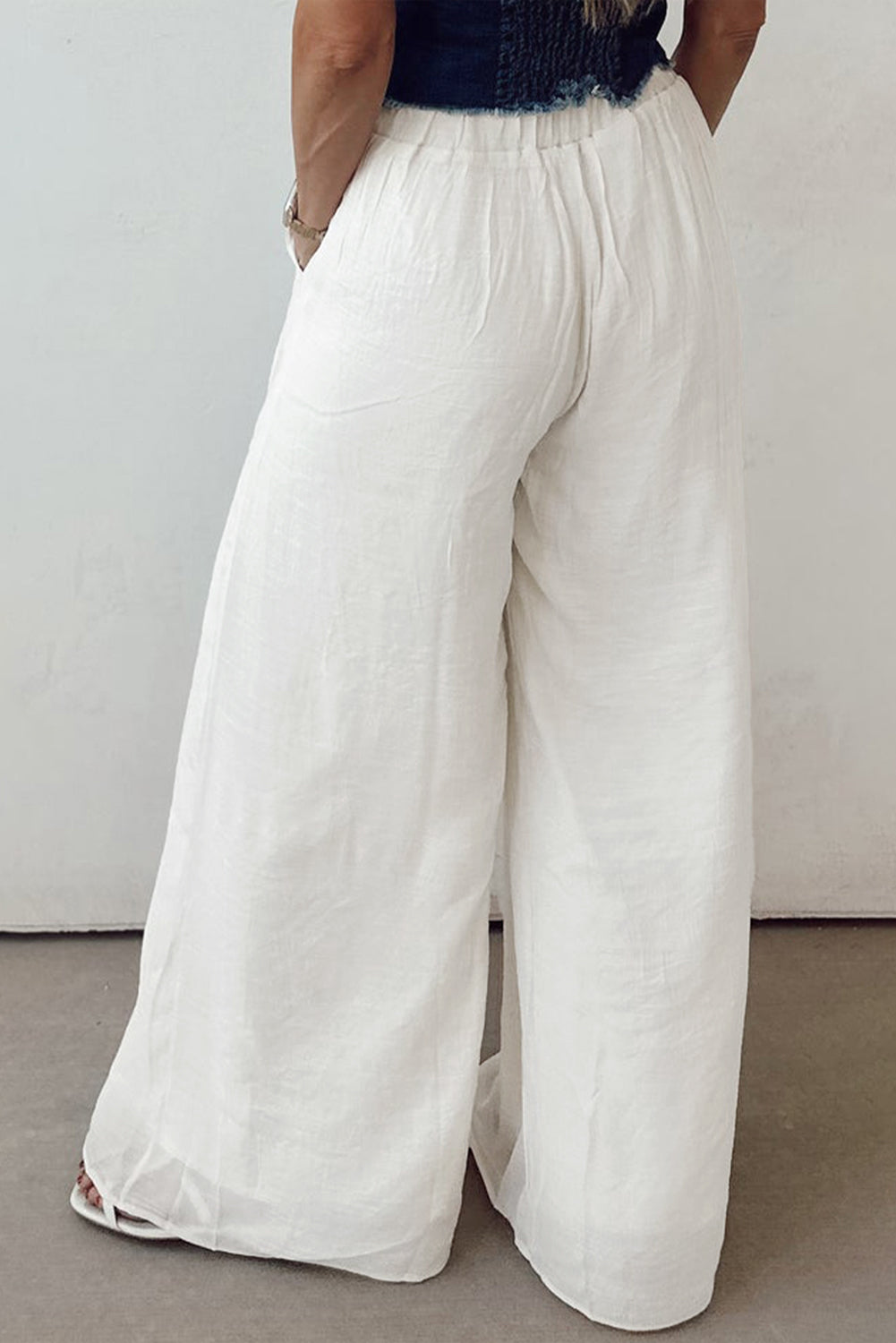 Solid Drop Waist Pleated Wide Leg Casual Pants