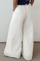 Solid Drop Waist Pleated Wide Leg Casual Pants