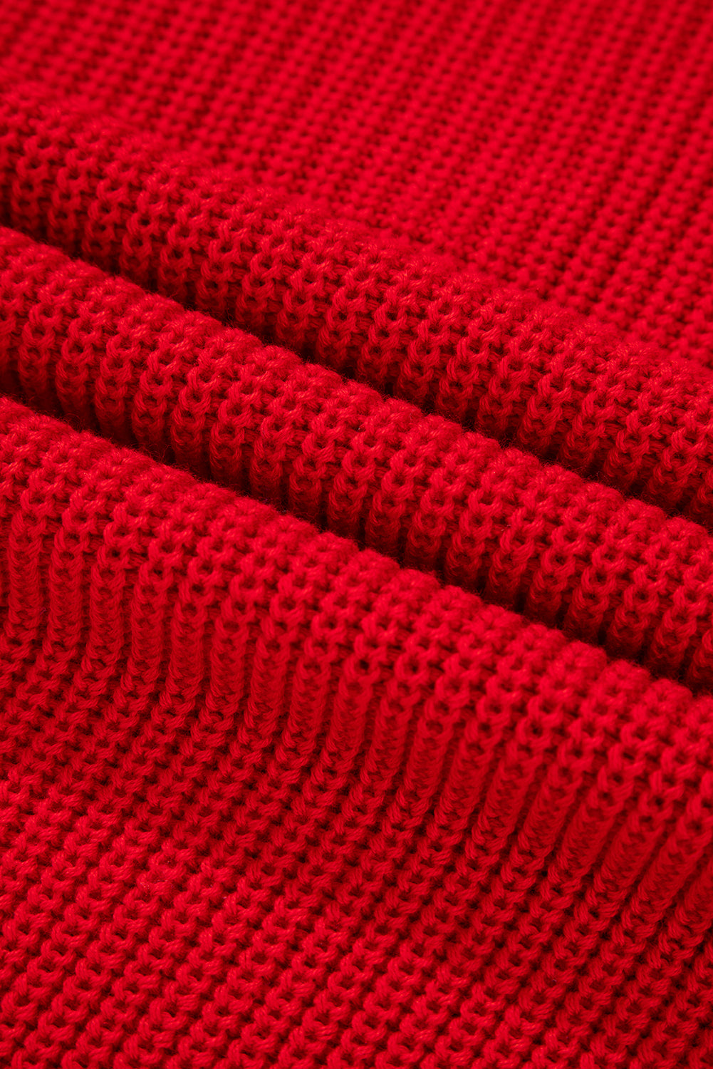 Solid Textured Knit V Neck Drop Shoulder Sweater