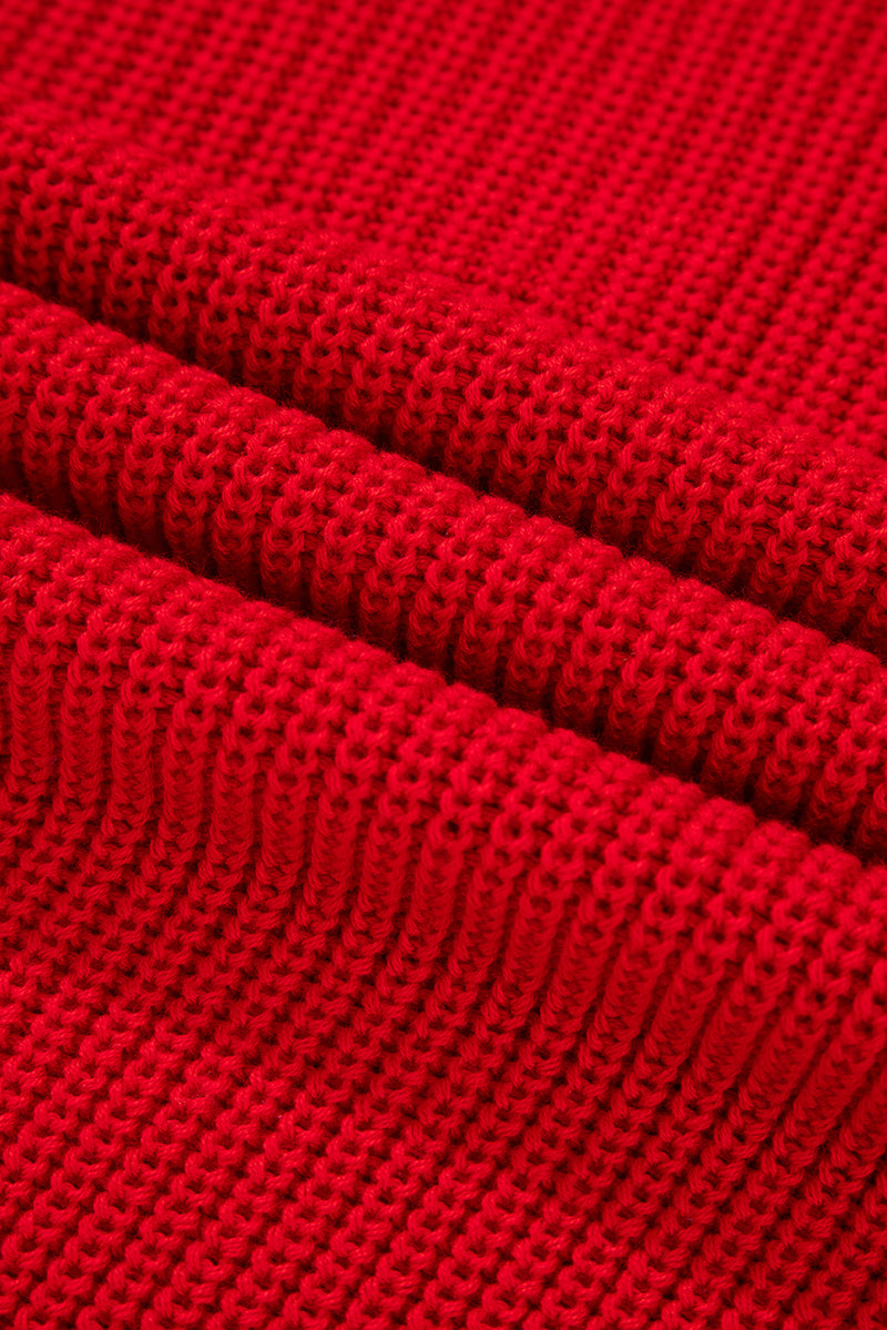 Solid Textured Knit V Neck Drop Shoulder Sweater