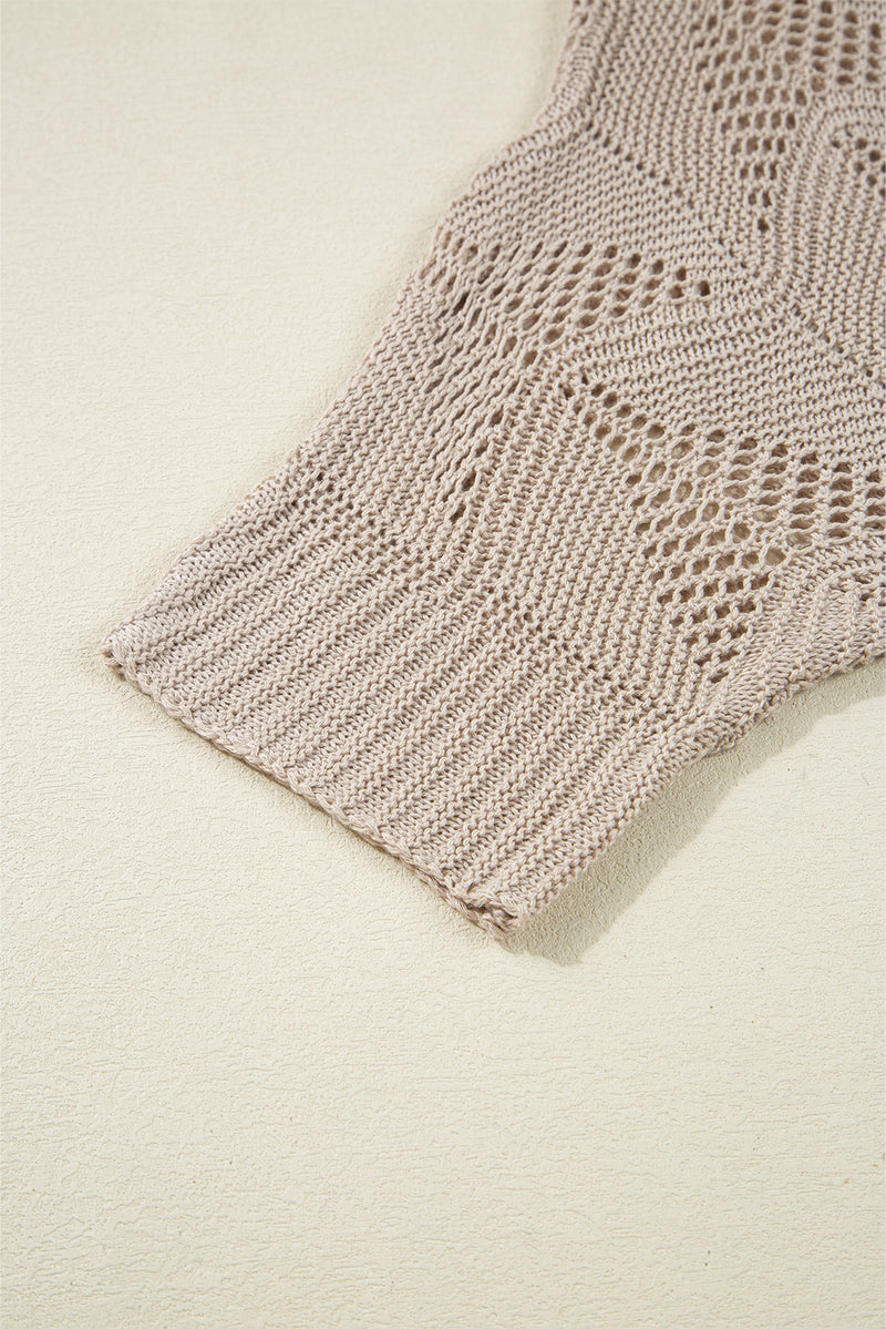 Parchment Hollow Out Knit 7/8 Sleeve Casual Sweater