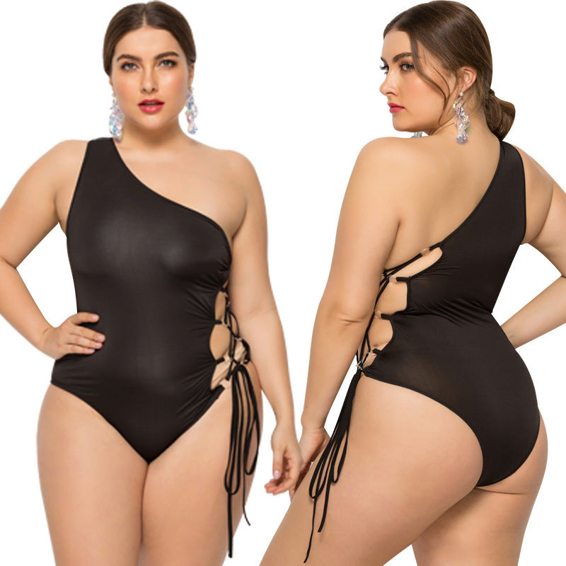 New Style Foreign Trade Oblique Shoulder Plus One-piece Bikini Female Plus Size Swimsuit
