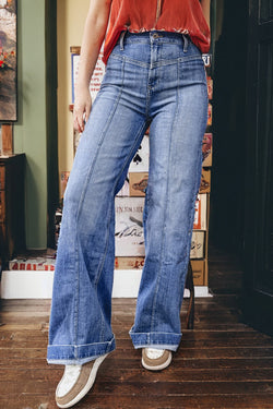 Tailored Center Seam Detail Straight Loose High Rise Jeans