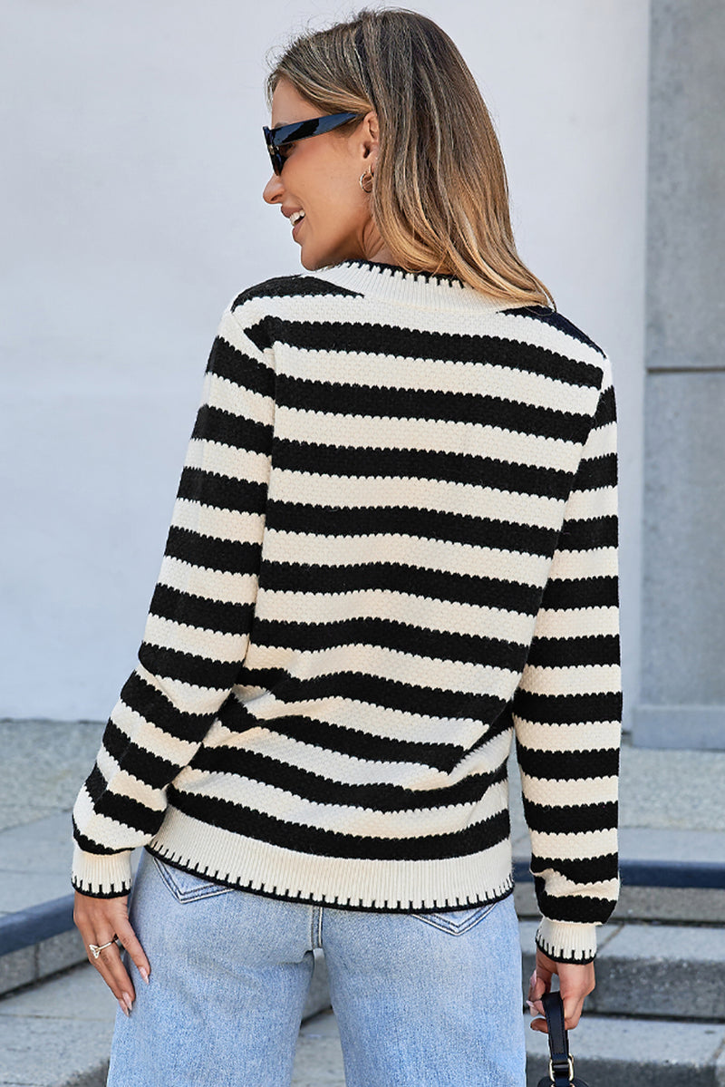 Solid Stripe Chic Golden Button Cardigan Sweater
