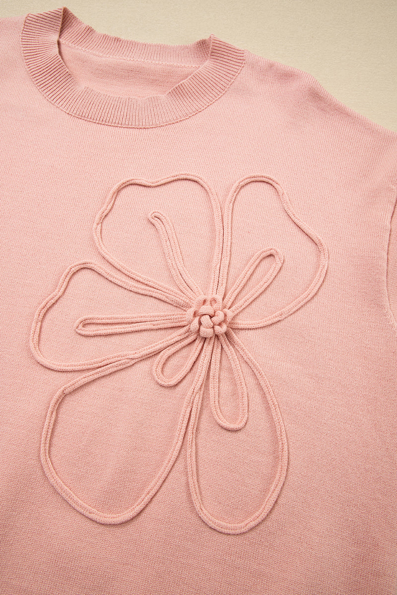 Blossom Big Flower Accent Bubble Sleeve Drop Shoulder Sweater