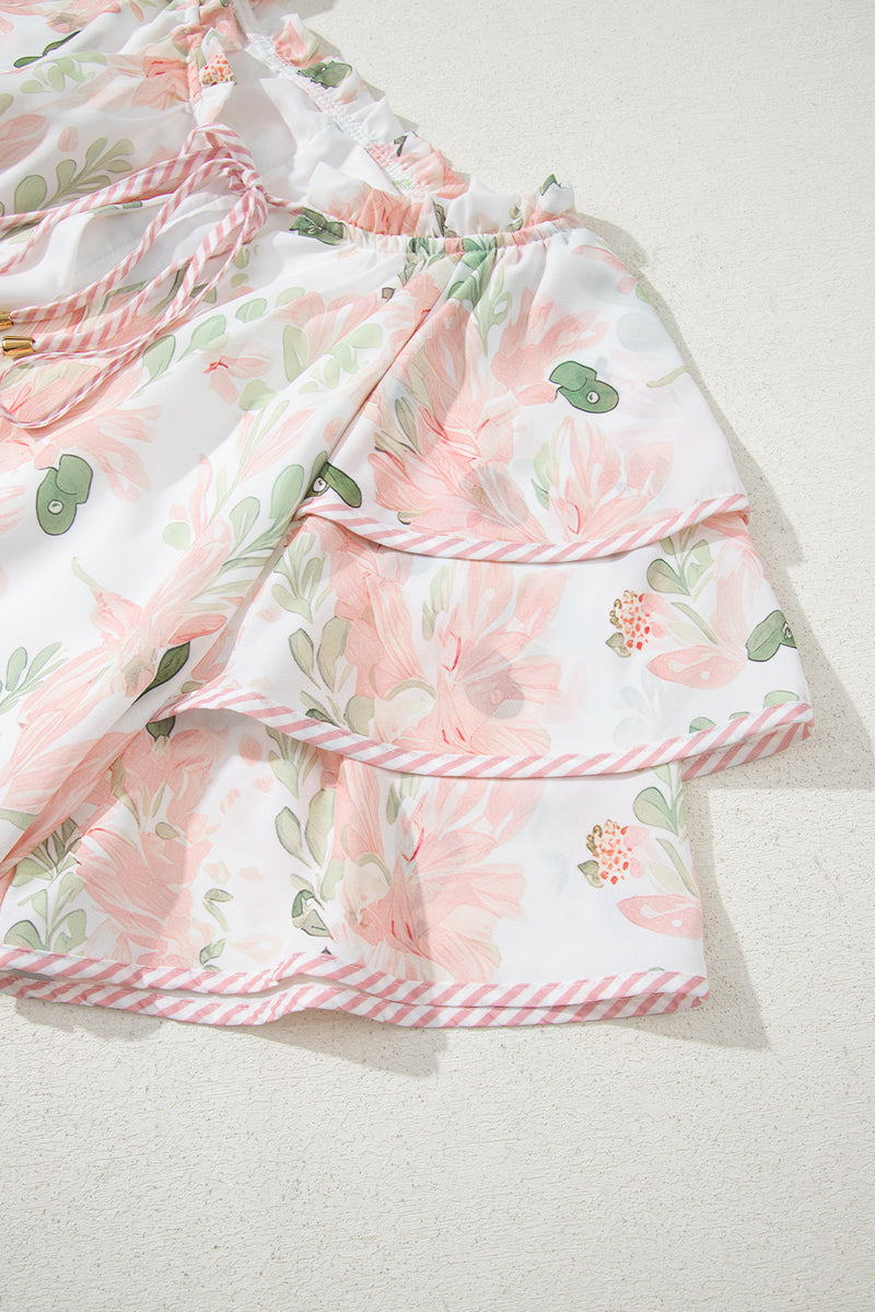 Plus Size Floral Print Striped Detail Short Summer Dress