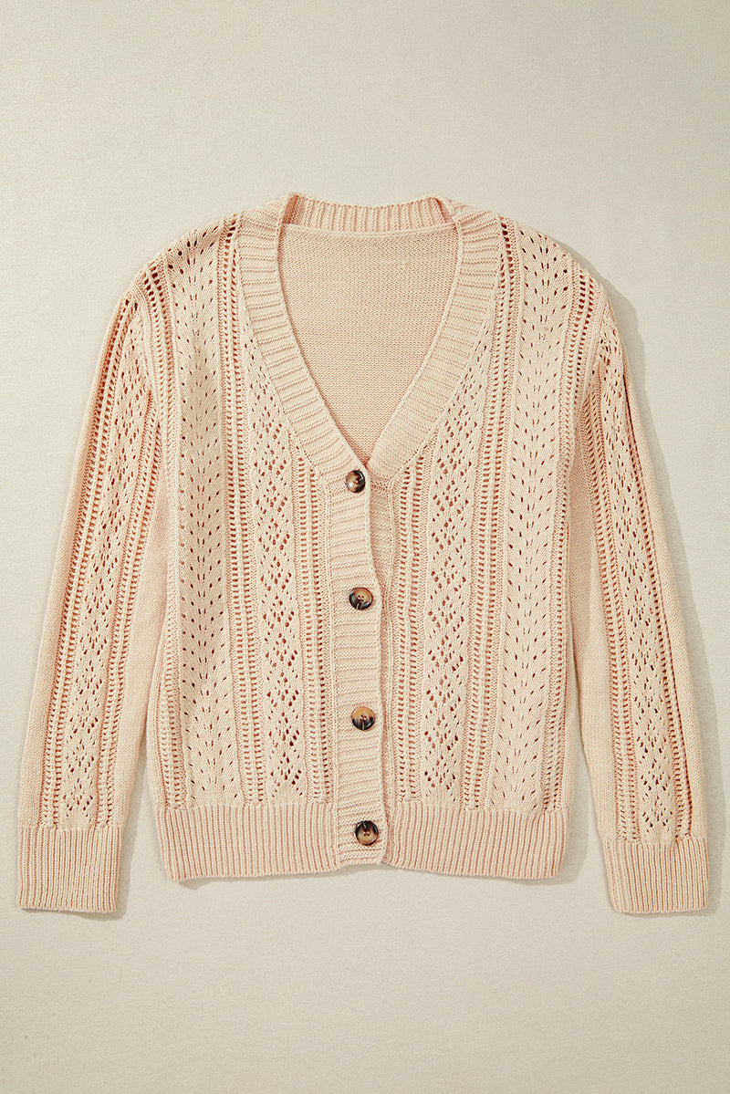 Solid Open Knit Drop Shoulder Sweater Cardigan