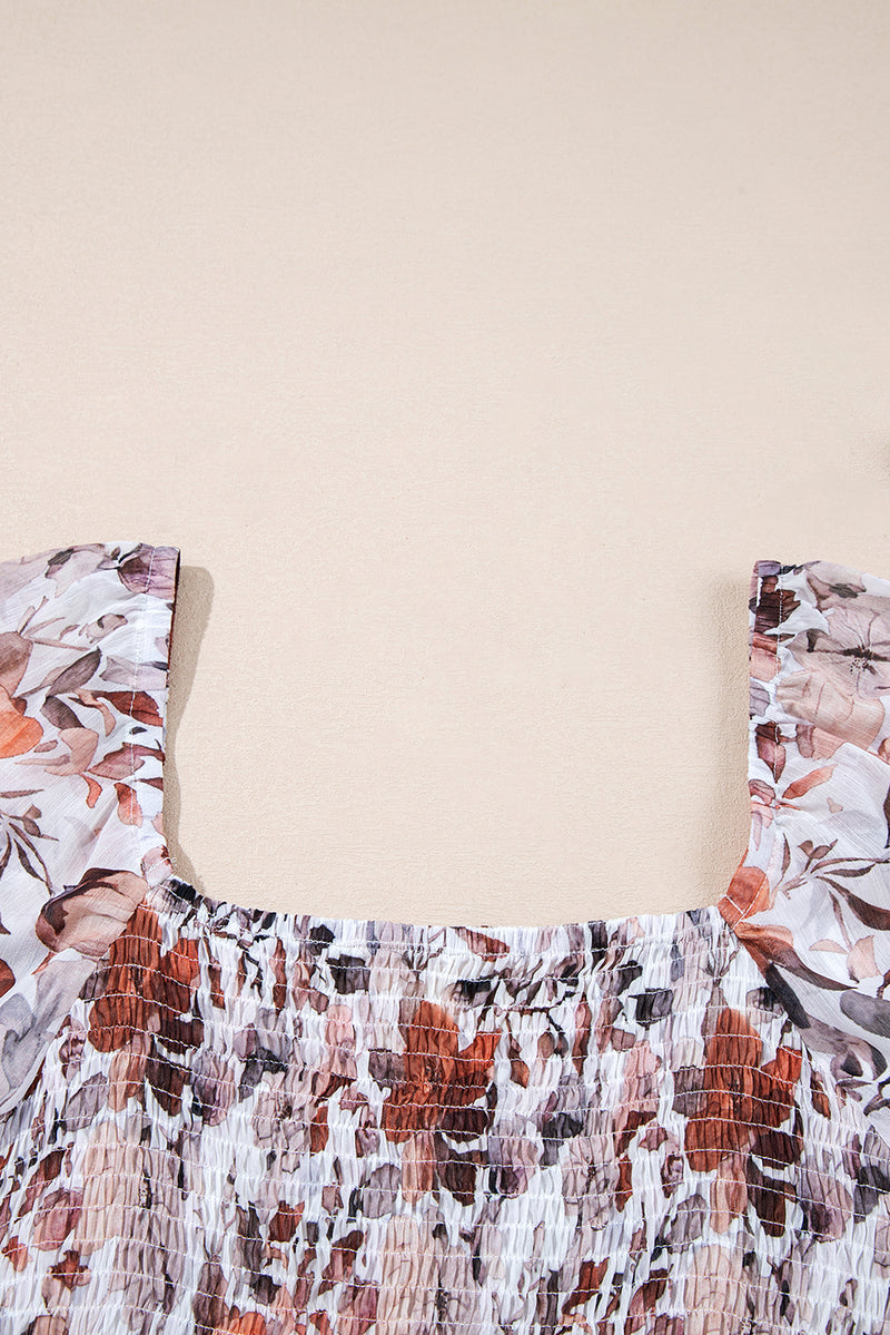 Floral Print Sweetheart Neck Long Sleeve High Waist Mini Dress