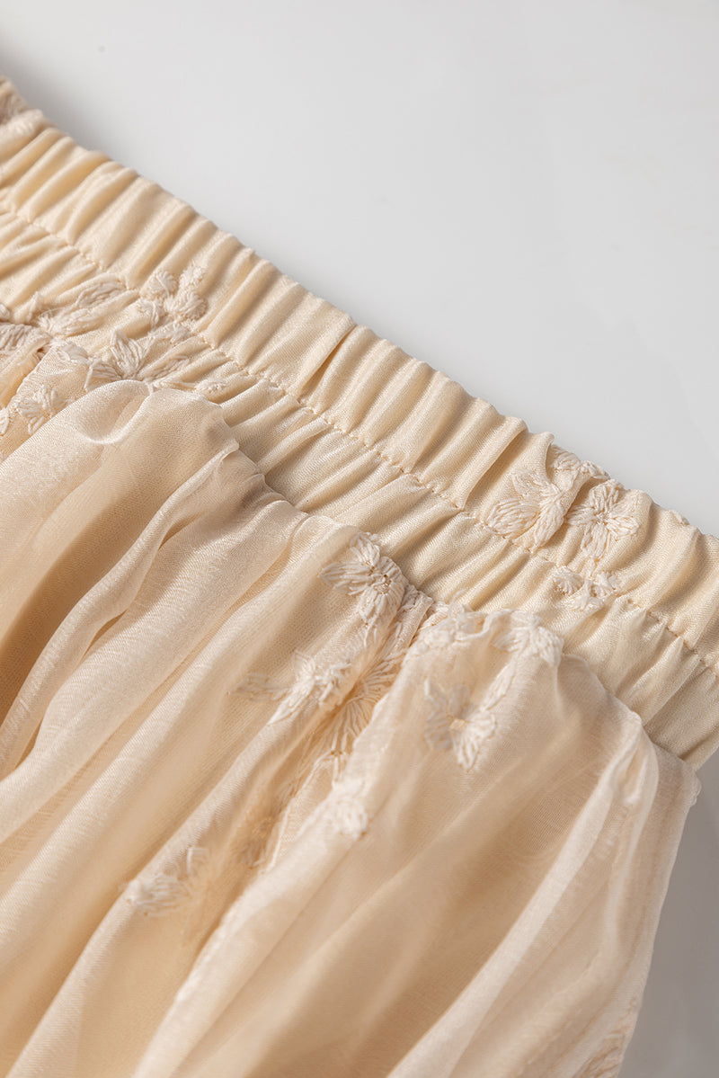 Embroidered Mesh Overlay Flowy Long Skirt