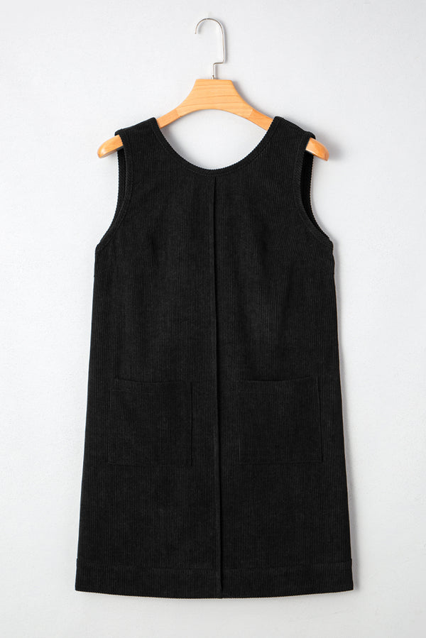 Corduroy Sleeveless Mini Dress With Patched Pockets