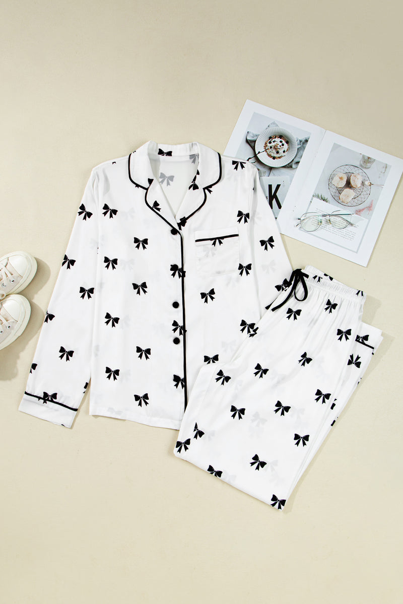 Bows Print Two Piece Sleepwear