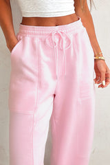 Drawstring Waist Patchwork Solid Color Jogger Pants