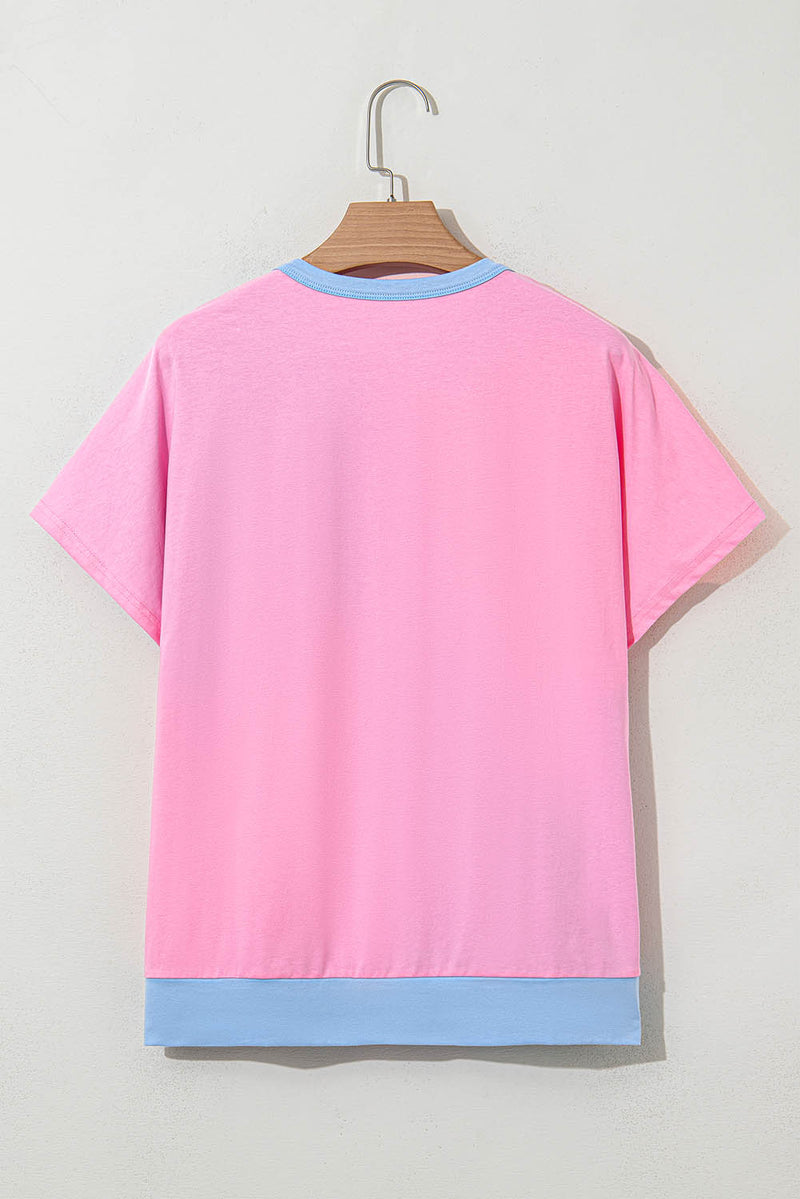Two Tone Half Buttons Collared T Shirt