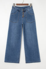 Multi Buttons High Waist Wide Leg Jeans With Pockets