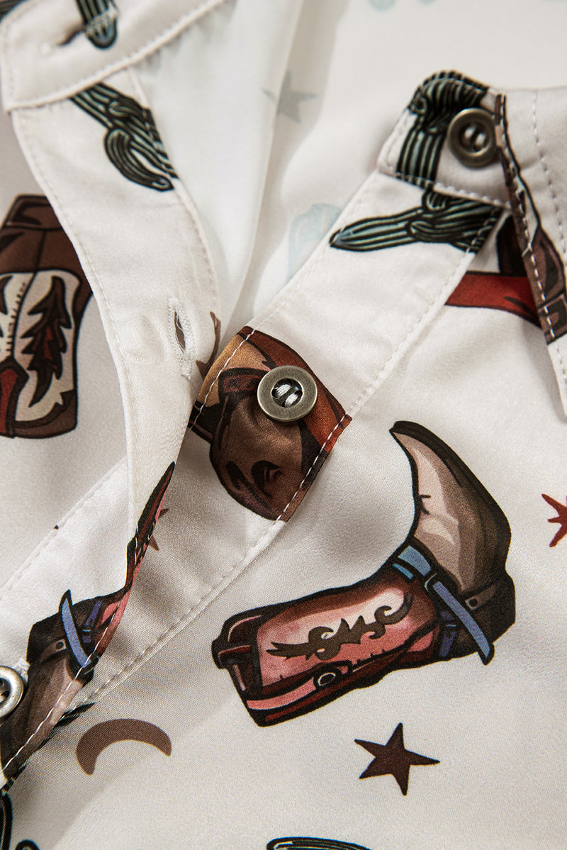 Western Fashion Print Button Up Casual Shirt
