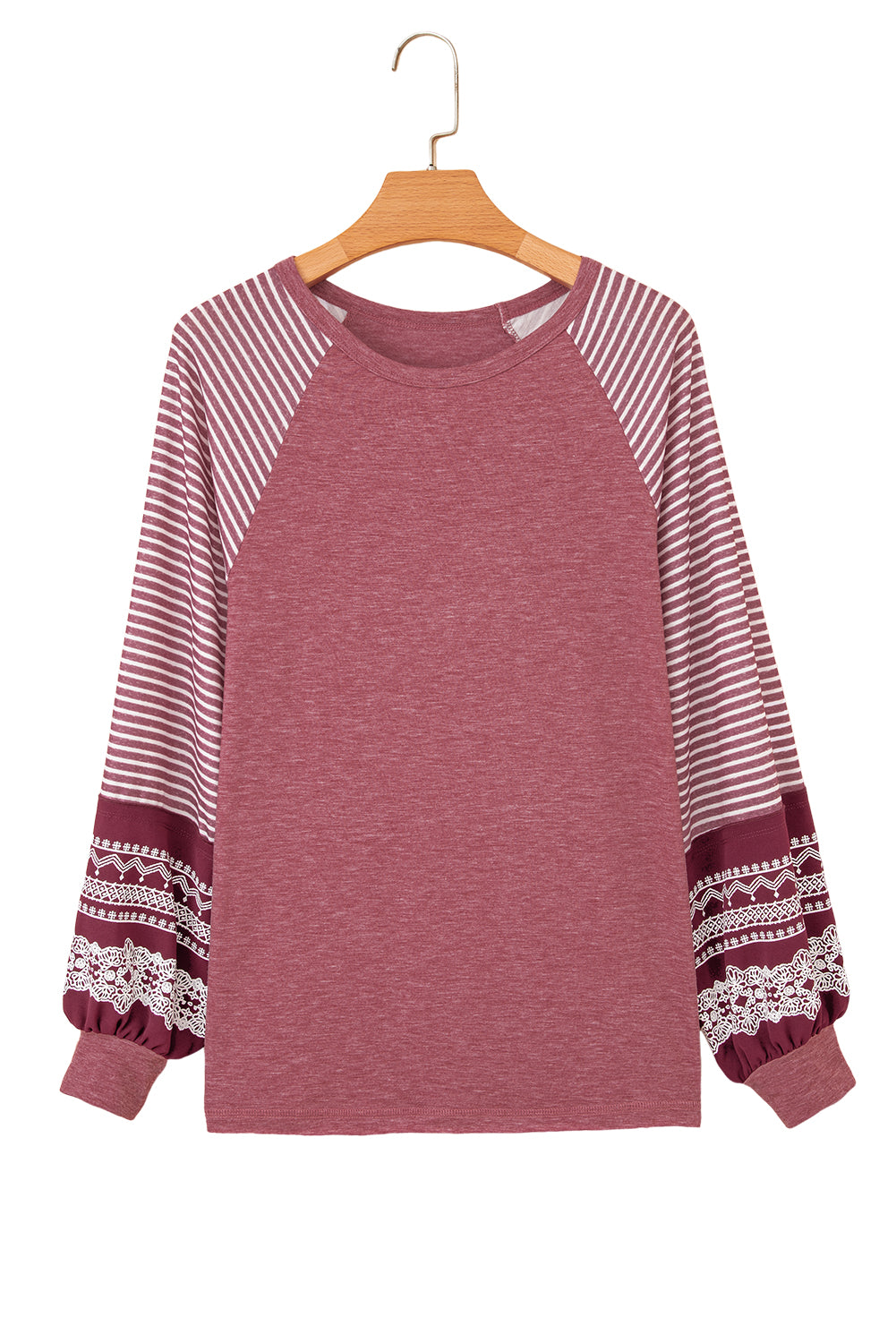 Contrast Print Striped Raglan Long Sleeve Loose Top
