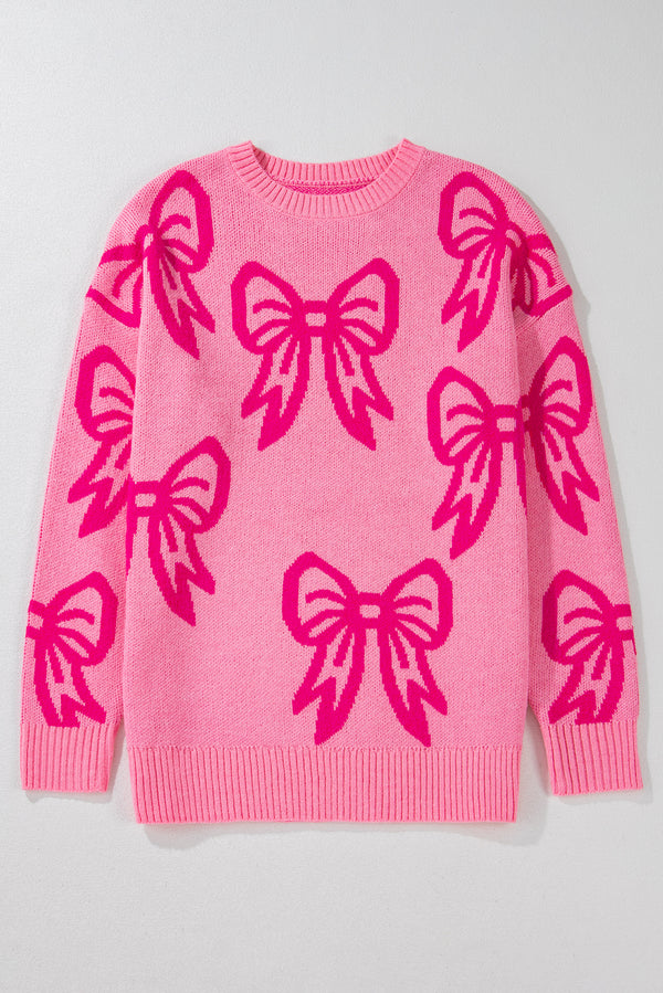 Bow Pattern Drop Shoulder Loose Sweater