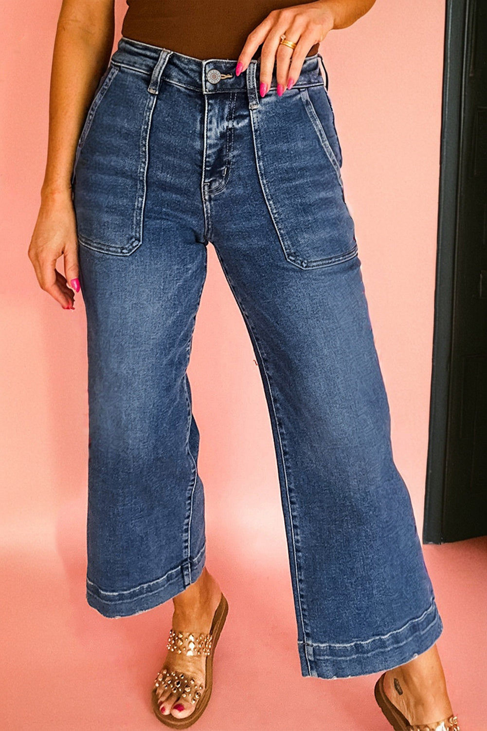 Cropped High Rise Wide Leg Jeans