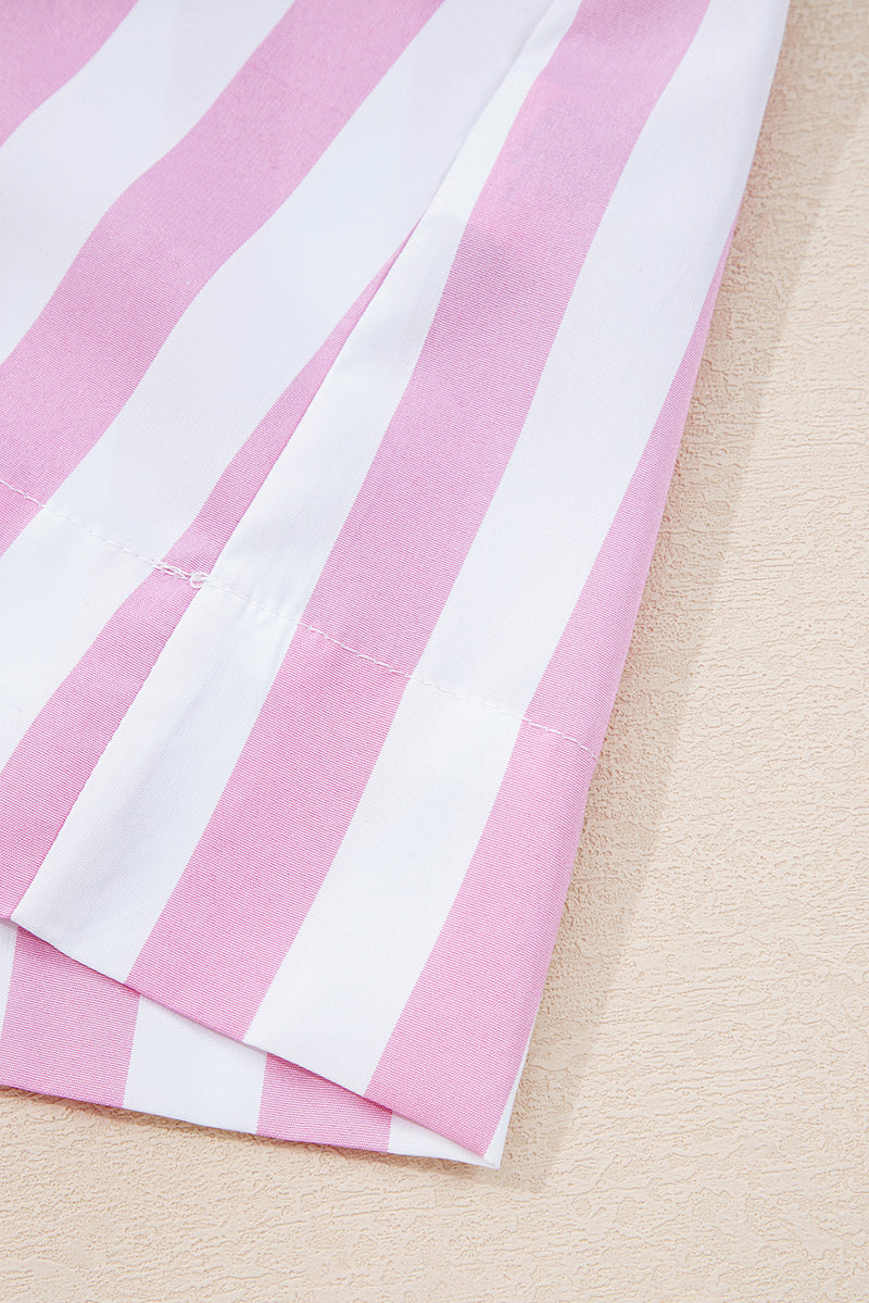 Stripe Bracelet Sleeve Buttons Loose Mini Dress