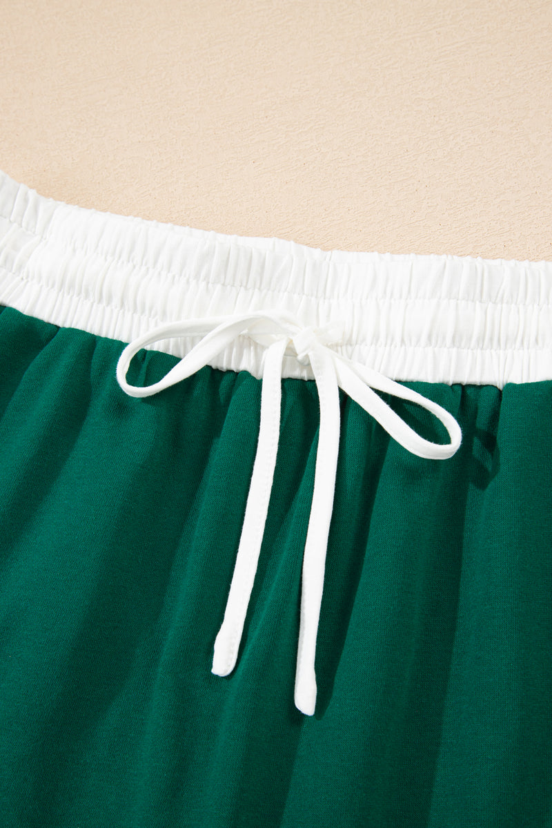 Varsity Stripe Detail Drop Shoulder Pullover Mini Skirt Set