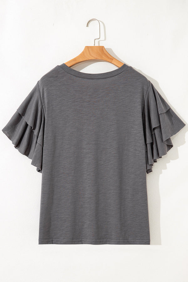 Double Ruffled Short Sleeve Plus Size Top
