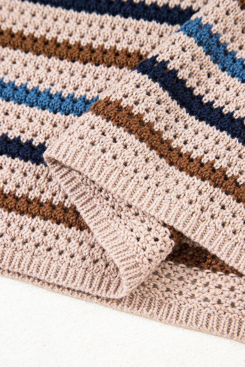Multicolour Striped Knitted Drop Shoulder Round Neck Sweater
