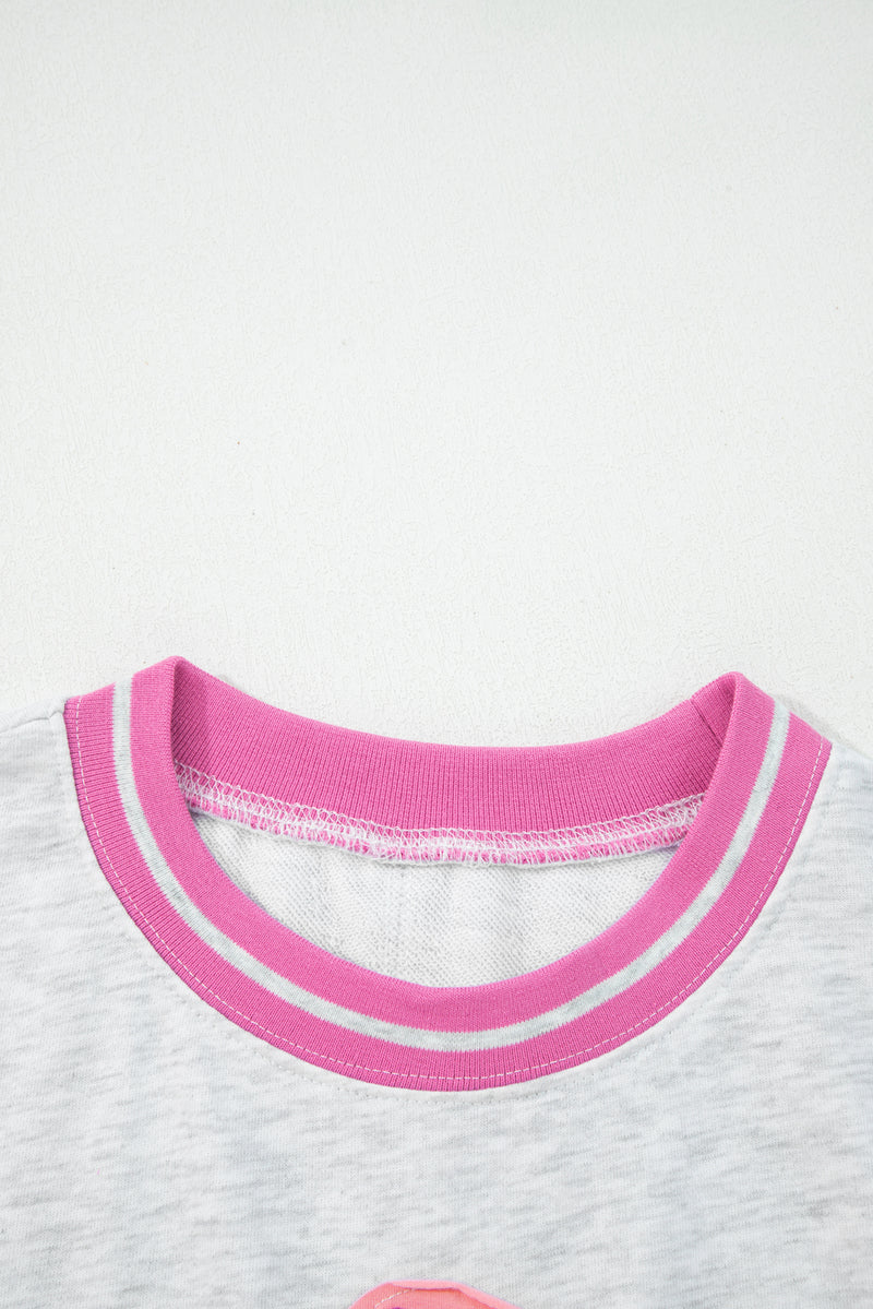 Flower Patch Contrast Trim Crew Neck Sweatshirt