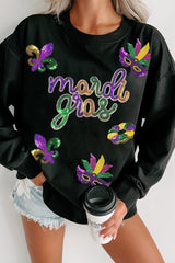 Sequin mardi gras Fleur de Lis Graphic Pullover Sweatshirt