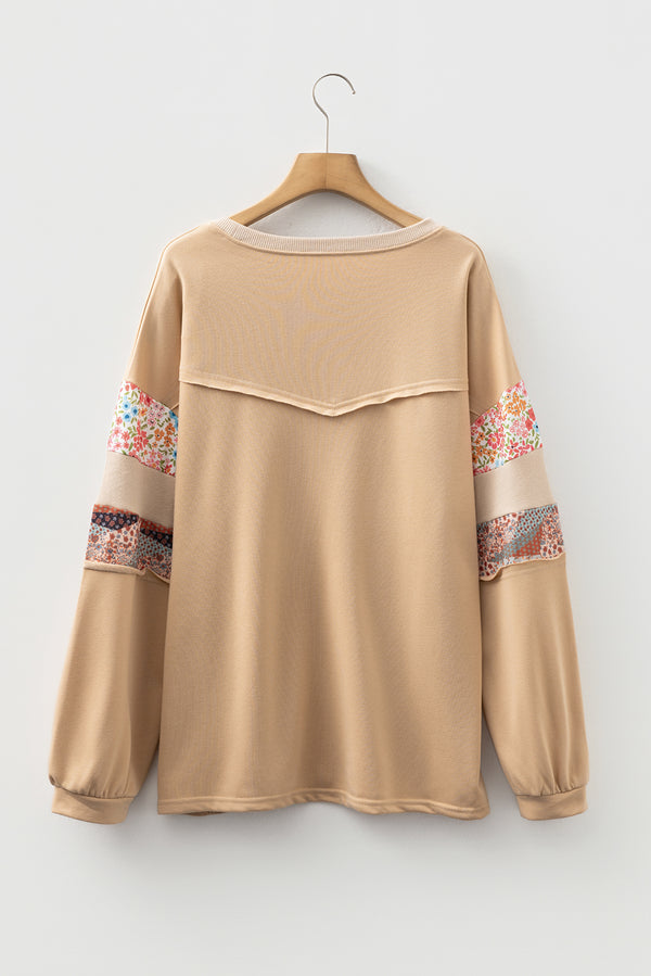 Exposed Seam Floral Mixed Patchwork Relaxed Plus Size Top