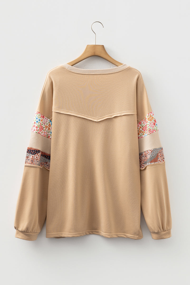 Exposed Seam Floral Mixed Patchwork Relaxed Plus Size Top
