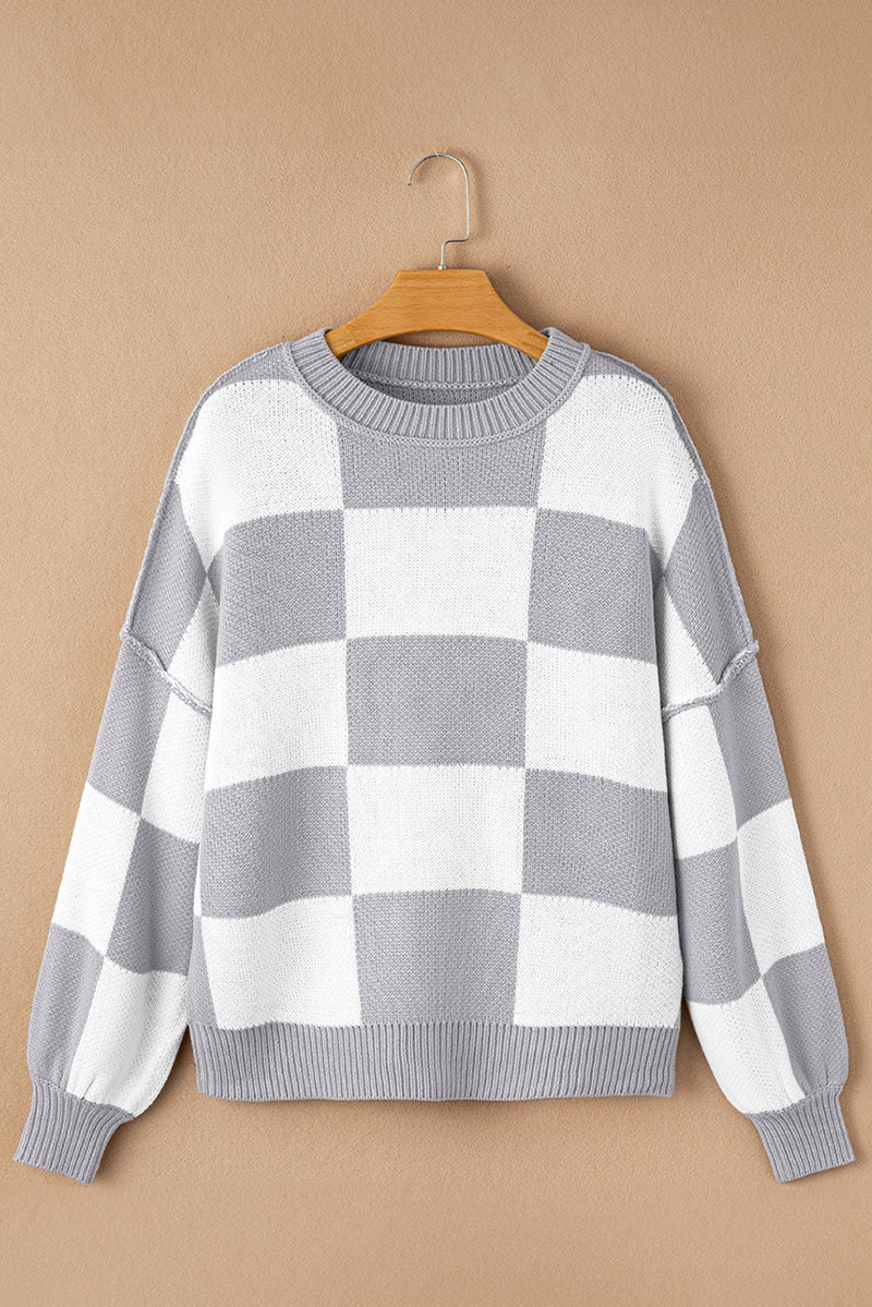 Checkered Bishop Sleeve Sweater