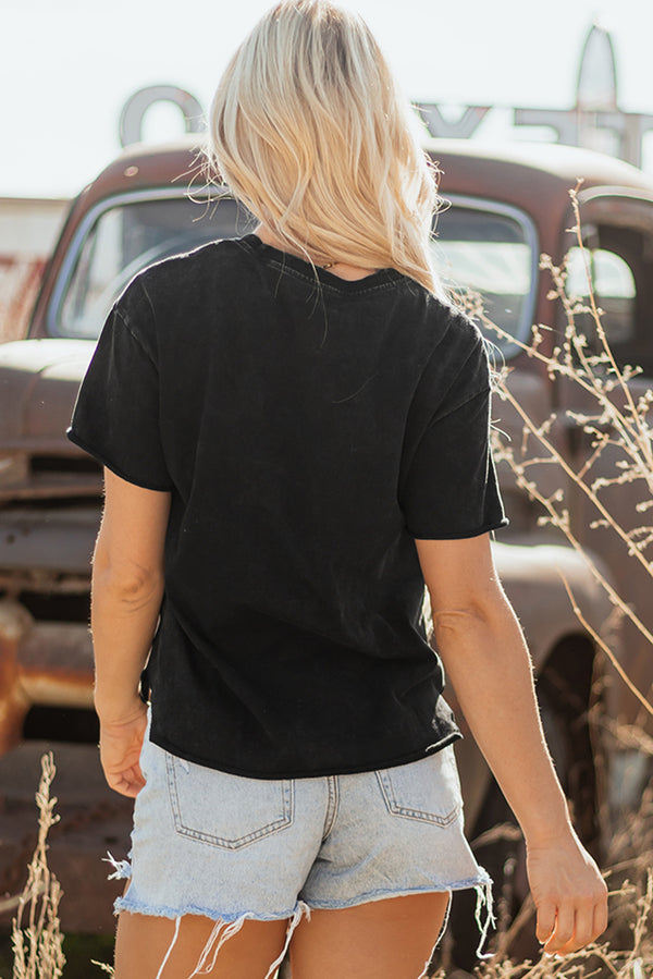 Western HOWDY Steer Head Print Side Slits Loose Fit T Shirt