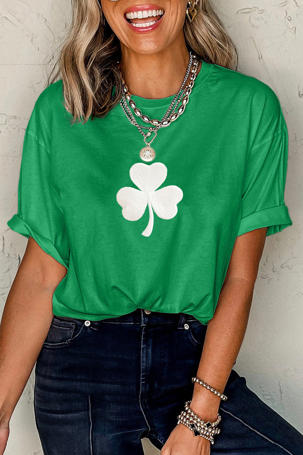 Embroidered Clover Pattern St Patrick Tee