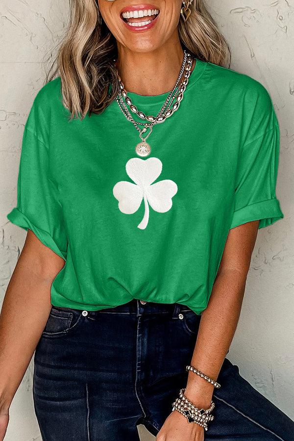 Embroidered Clover Pattern St Patrick Tee