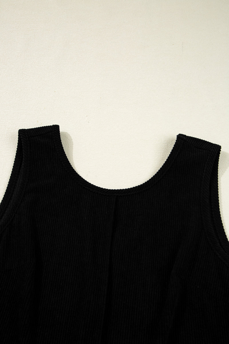 Corduroy Sleeveless Mini Dress With Patched Pockets