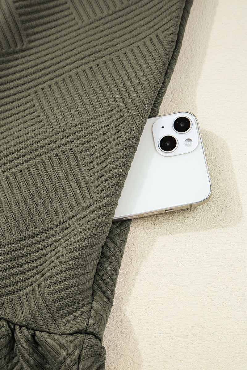 Quarter Zip Collar Bracelet Sleeve Textured Mini Dress