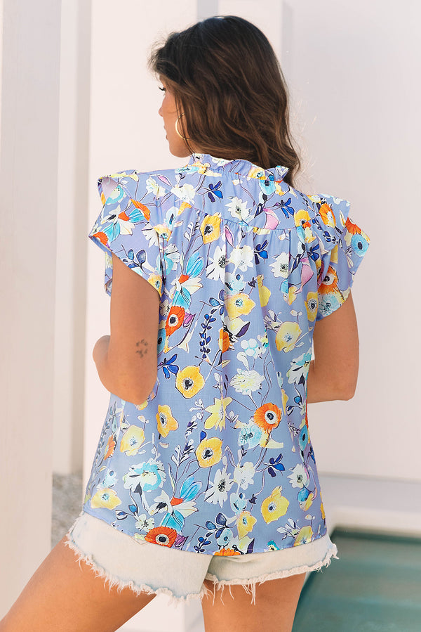 Flutter Sleeve V Neck Floral Top