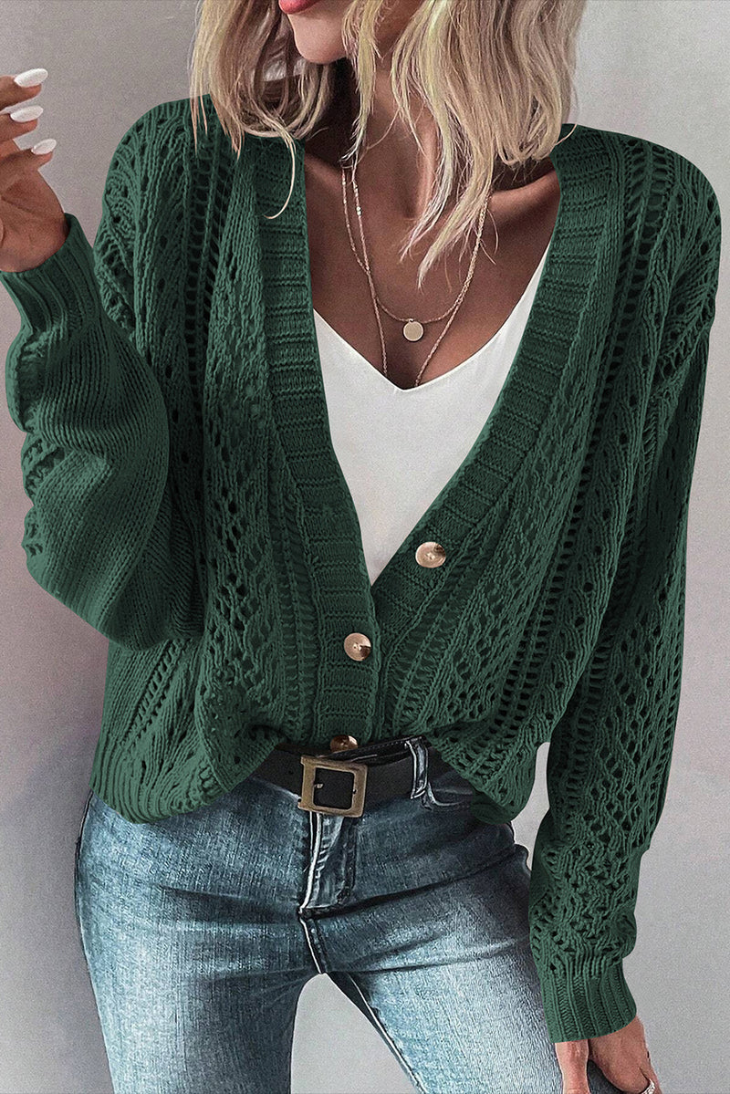 Solid Open Knit Drop Shoulder Sweater Cardigan
