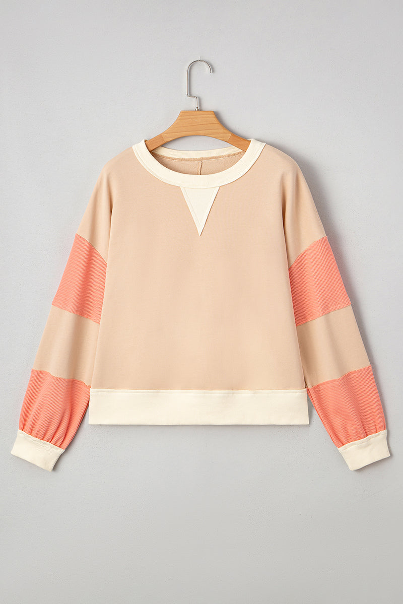 Color Block Textured Patchwork Pullover Sweatshirt