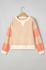 Color Block Textured Patchwork Pullover Sweatshirt