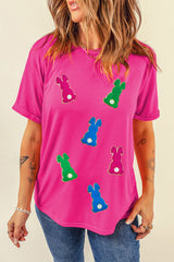 Easter Rabbit Chenille Patched Pattern Crew Neck Tee
